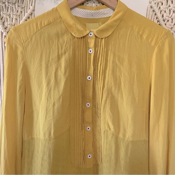 ANTHROPOLOGIE Maeve Anni Buttondown Collared Blouse Gold Yellow Size 12 - Picture 3 of 14